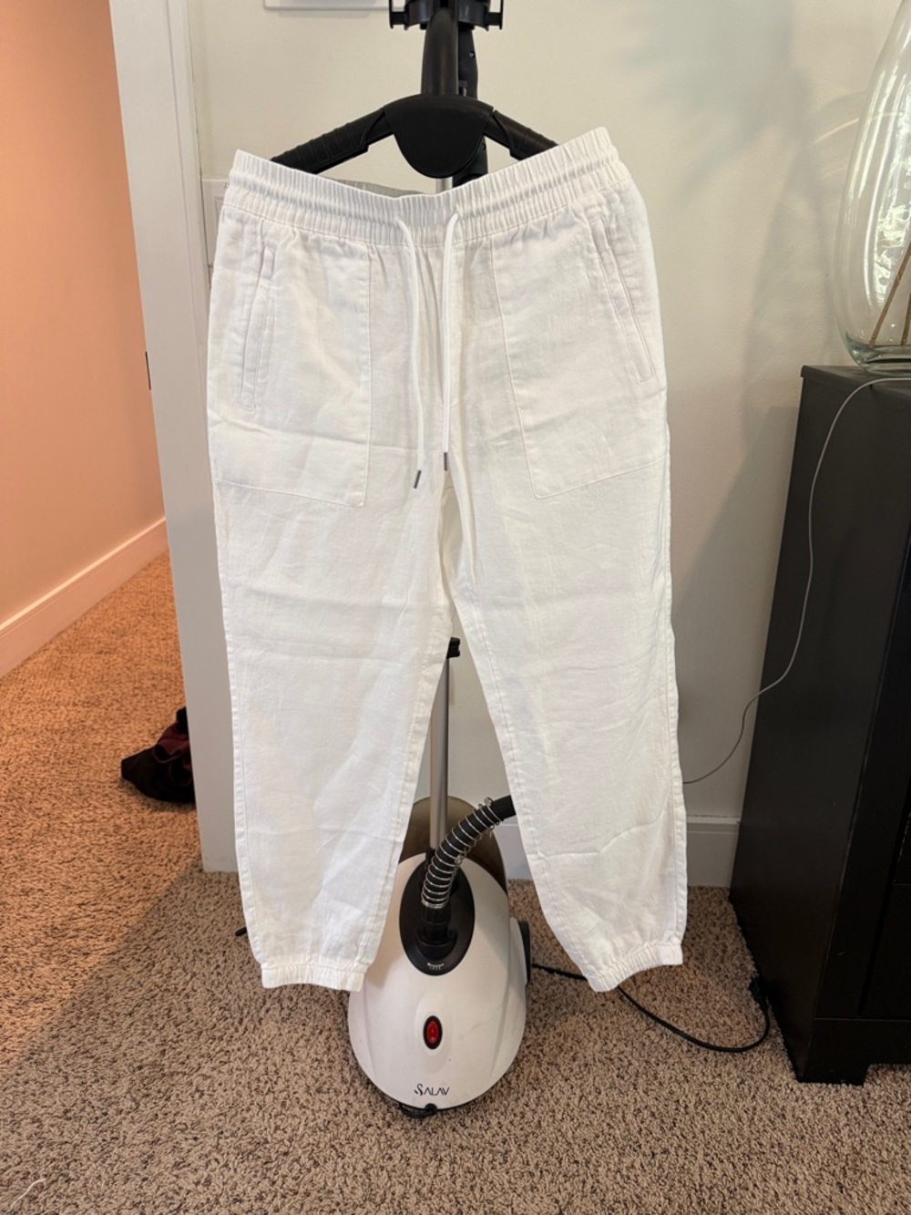 Athleta White Elastic Waist Linen-Blend Joggers